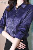 Silk Women's Blouses Shirts Long-sleeved Top Jacquard Satin Woman Shirt Solid Button Print Blouse Elegant Women