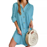 Zingj Hot Fall Casual Long Sleeve Lapel Button Shirt Dress Women's