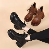 Zingj Martin Boots 2023 Autumn And Winter New Muffins And Vintage English Round-Toed Short Boots With Cowhide Women's