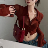 Button Front Cropped Sheer Long Sleeve BlouseOutfit