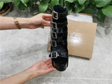Onlymaker Women's Platform Buckle Belts Chunky 15~16cm Round Heel Peep Toe Black and Red Fashion Zipper Sandals For