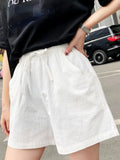 Cotton Women's Shorts Basic Elastic High Waisted Sports Short Pants Women A Line Solid Loose Wide Shorts Student