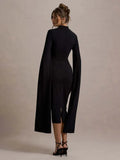 Solid Cape Bodycon Midi Dress- Outfit