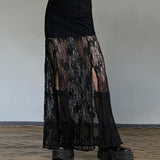 Zingj Pure Desire Wind Lace Stitching Perspective Skirt Female New High Waist Show Thin Slit A Word Swing