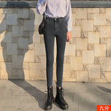 Zingj Double-Button Small Foot Jeans Women's Fall 2024 New Summer Slim Show Thin Nine Minutes Tight Black Pants-Outfit