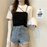 Zingj 2024 New Korean Wind Detachable Sleeve Knit T-Shirt Knit Sling Vest Wearing A Suit Schoolgirl-Outfit