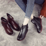 Zingj Flat-Soled Mother Shoes Korean Version Leisure Leather Short Boots Soft Flat Soles Anti-Skid Leisure Single Boots For The Middle-Aged And