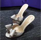 Sweet Mule Women Slippe Silk Butterfly Knot Mules Slip-on Kitten Heels Slippers Satin Dress Causal Outdoor Sandals Shoes