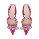 Onlymaker Women Pointed Toe Elegant Sandals Crystal Butterfly-knot Ankle Strap Buckle Thin High Heels Wedding Party Dress