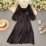 Zingj Gentle Wind Dress Autumn Dress 2023 New Female French Retro Square Collar Foreign Style Bubble Sleeve Chiffon