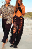 Y2K Solid Knitted Straight Pants for Women Hipster Tassel Hollow Out High-Waist Bottoms Streetwear Christmas