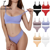 Seamless Tanks Tops Bras Set Female Underwear Wireless Bra Crop Top Women Low Waist Underpants Soft Bralette