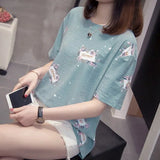 TShirt Summer Women's Casual Short-sleeved T-shirt Printing Cotton Tops Loose Plus Size Leisure Tees L