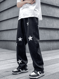 Men's Washed Star Graphic Loose Jeans- Outfit