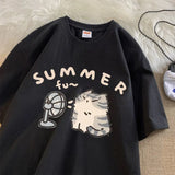 Aesthetic Kitten Print Oversized T-shirt-Outfit