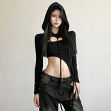 Zingj 2024 Winter Women's Solid Color Slim Long Sleeved Hoodie Smock Fashion Sling Vest Suit-Outfit