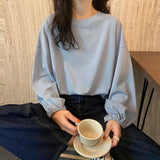 Long Sleeve T-shirts Women Basic Tops Lantern-sleeve Baggy Tshirts O-neck Preppy Style Casual Candy Colors Korean