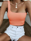 Women Lady Female One Shoulder Crop Tops Sleeveless T-Shirt Tank Tops Summer Beach Vest Bare Midriff Summer Fashion