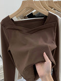 Velvet Bottomed Blouse Women's Autumn And Winter New Design Sense Minority Square Collar Irregular Sanding Western Style Slimming