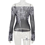 Shoulder Screen Printing Long-Sleeved Bottomed Shirt Sunscreen Blouse Women's New Fall 2024