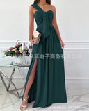 Zingj Wise Hot Style Summer Simple Sleeveless Off The Shoulder Slit Dress