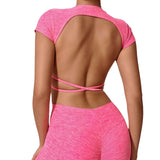 Zingj Back Sports Short Sleeves Removable Chest Cushion Cross Back Clothes Can Wear Fitness Yoga Short Sleeves Women-Outfit