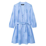 Spring Glue Embroidery Decorative Long-Sleeved Poplin Dress
