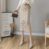 Zingj And Winter Lace Spliced Half Skirt High Waist Design Sense Positive And Negative Knitted Slit Hip Skirt Temperament One-Step