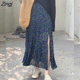 Women Loose Casual Simple Side-slit Folds High Waist Summer Thin Sexy Ladies Clothes Daily Harajuku Elegant Midi