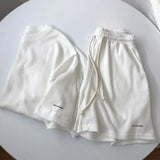 summer lazy sports wind breathable waffle loose leisure sports 2-piece suit short-sleeved wide-leg shorts