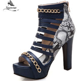 Sgesvier 2019 Platform High Heels Gladiator Sandals Women Pumps Red Rome Chains Ankle Boots Summer Ladies Shoes Peep Toe