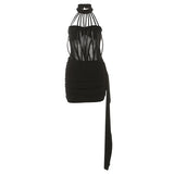 Autumn New Women's Solid Color Sexy Hanging Neck Screen Splicing Design Waist