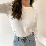 Velvet Black Bottomed Shirt For Women To Wear A New Korean Version Of Foreign Style Round Collar Slim Long-Sleeved Sanded Wool Warm Blouse In Autumn And