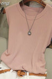 Women's Wide Shoulder Strap Elegant Women Tank O Neck Thin Sleeveless Ice Silk Knitted Vest Slim Women's Clothing