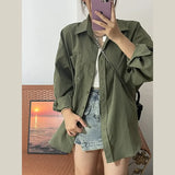 Green Shirt Cardigan Jacket Women's Spring And Autumn 2025 New Loose Long-Sleeved Loose Top Shirt