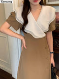 Summer Women Lace Up Midi Dresses Party Clothes Lady Casual Korea Style One Piece Robe