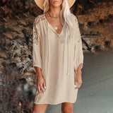Women's Wear Ins Popular Pleated Split Neckline Lace Shoulder-Back Beach