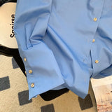 Elegant Women Blouses Spring Clothes Ladies 2024 Korea Blue Embroidered Shirt for Women's Spring New Casual Oversized