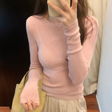 Pure Color Slim, Slim, Skinny, Bottomed Sweater, A New Autumn Style Soft Waxy Round Collar With A Long-Sleeved