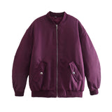 And Winter New Pure Color Loose Leisure Zipper Flight Jacket Cotton-Padded