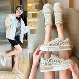 Zingj Bottom Canvas Shoes Female 2023 New Autumn And Winter New Fashion Niche Design Spell Color Lace Live Small White Shoes- Outfit