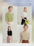 O-Neck Short Slevee Women T-Shirts Solid 2022 Summer New Art Women Tops Texture Sense French Bubble Half Sleeve