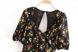 New Spring / Summer 2024 Small Flower Print Low-Cut Sexy Back Cut-Cut Forked