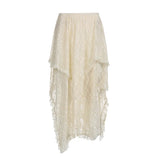 Leisure Lace Irregular Design Low-Waisted Skirt 2024 New Thin Style Full-Length