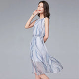 new women's middle school long sleeveless fungus edge waist drawstring stripe elegant Fairy