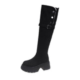 High-Tall Knight Boots Women Autumn And Winter New With Velvet High And Over-Knee Boots Two-Ded-Long-Headed Boots