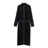 New Series Zipper Trim Midi Dress
