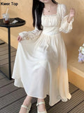 Princess Midi Dresses for Women New Fashion Lace Spliced Long Sleeve Vestidos 2024 Spring Summer Korean Evening
