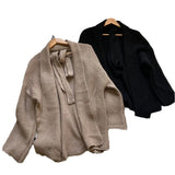 Zingj Pound Waist Strap Design Loose Large Size V Collar Cardigan Coat Female Autumn New Languid Lazy Wind