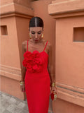 3d Flower Solid Sexy Suspender Evening Dresses Women Sleeveless Backless Slim Long Robes Female Elegant Banquet